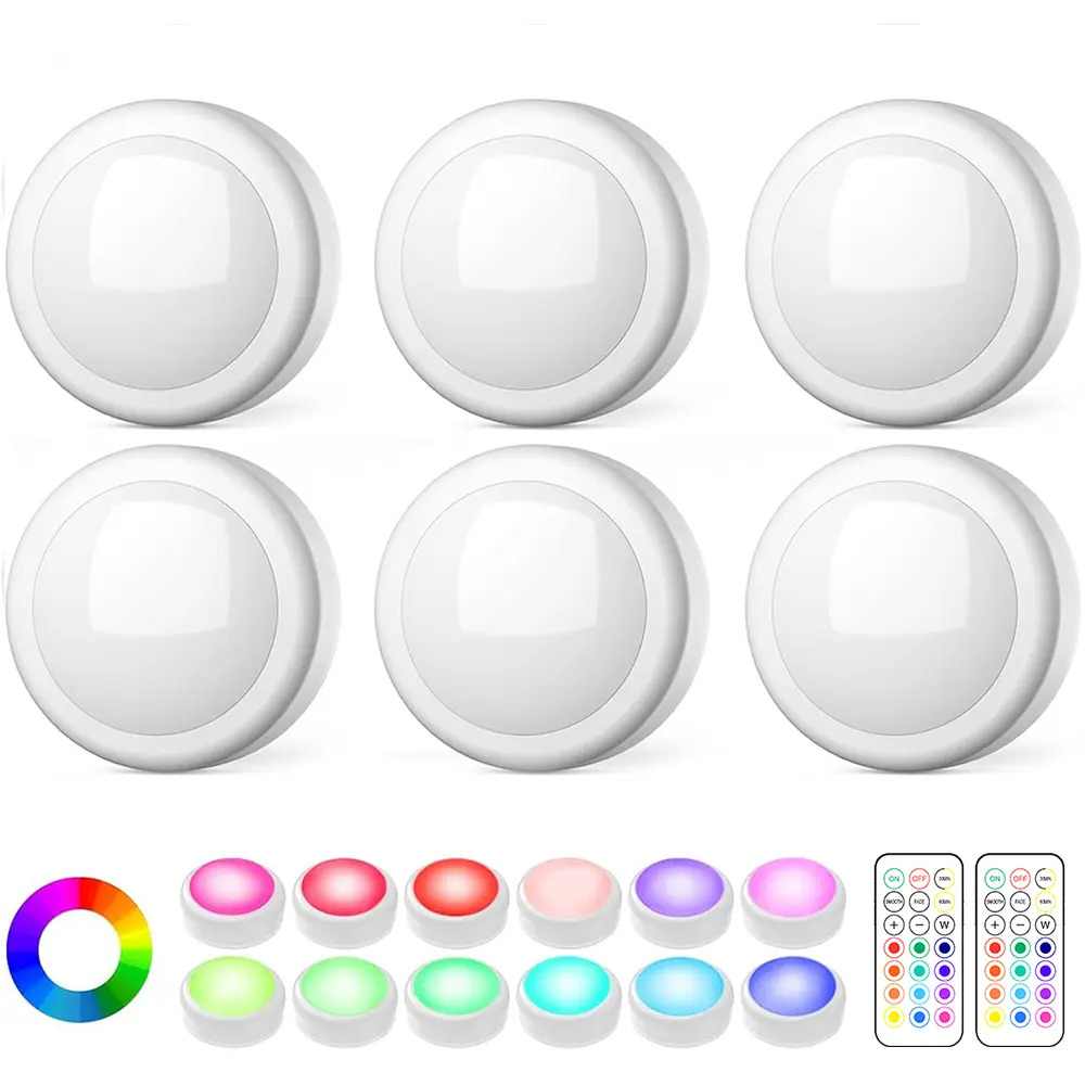 Wireless Puck Light Under Cabinet Lighting, Battery Powered LED Tap Light 13 RGB Colors Night Lamp with Remote Control, Home Decor Light Party Light Gaming Light