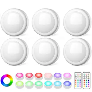 Wireless Puck Light Under Cabinet Lighting, Battery Powered LED Tap Light 13 RGB Colors Night Lamp with Remote Control, Home Decor Light Party Light Gaming Light