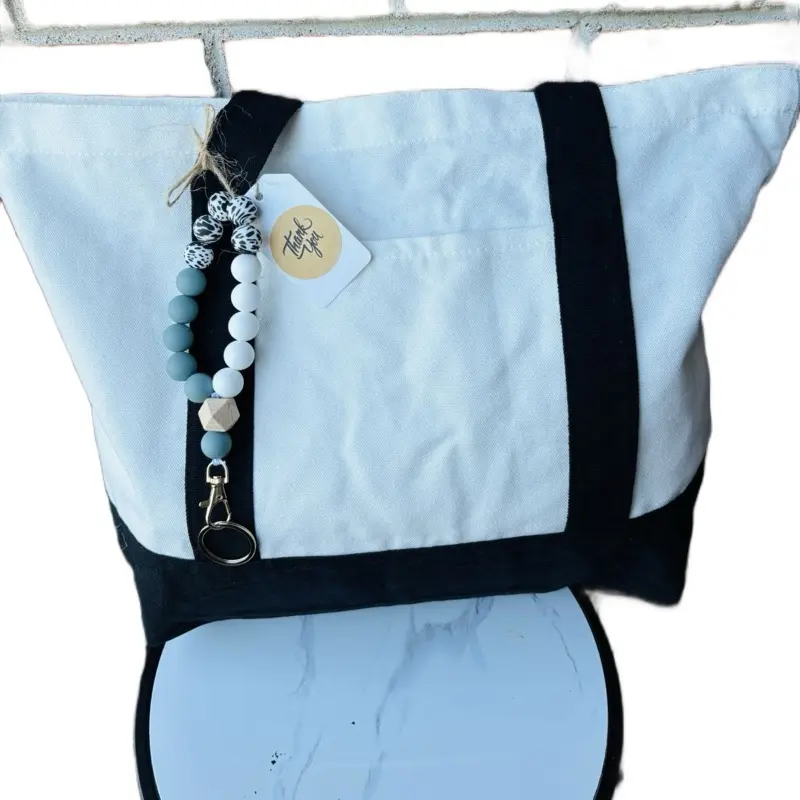 Canvas bag , with silicone bead key chain