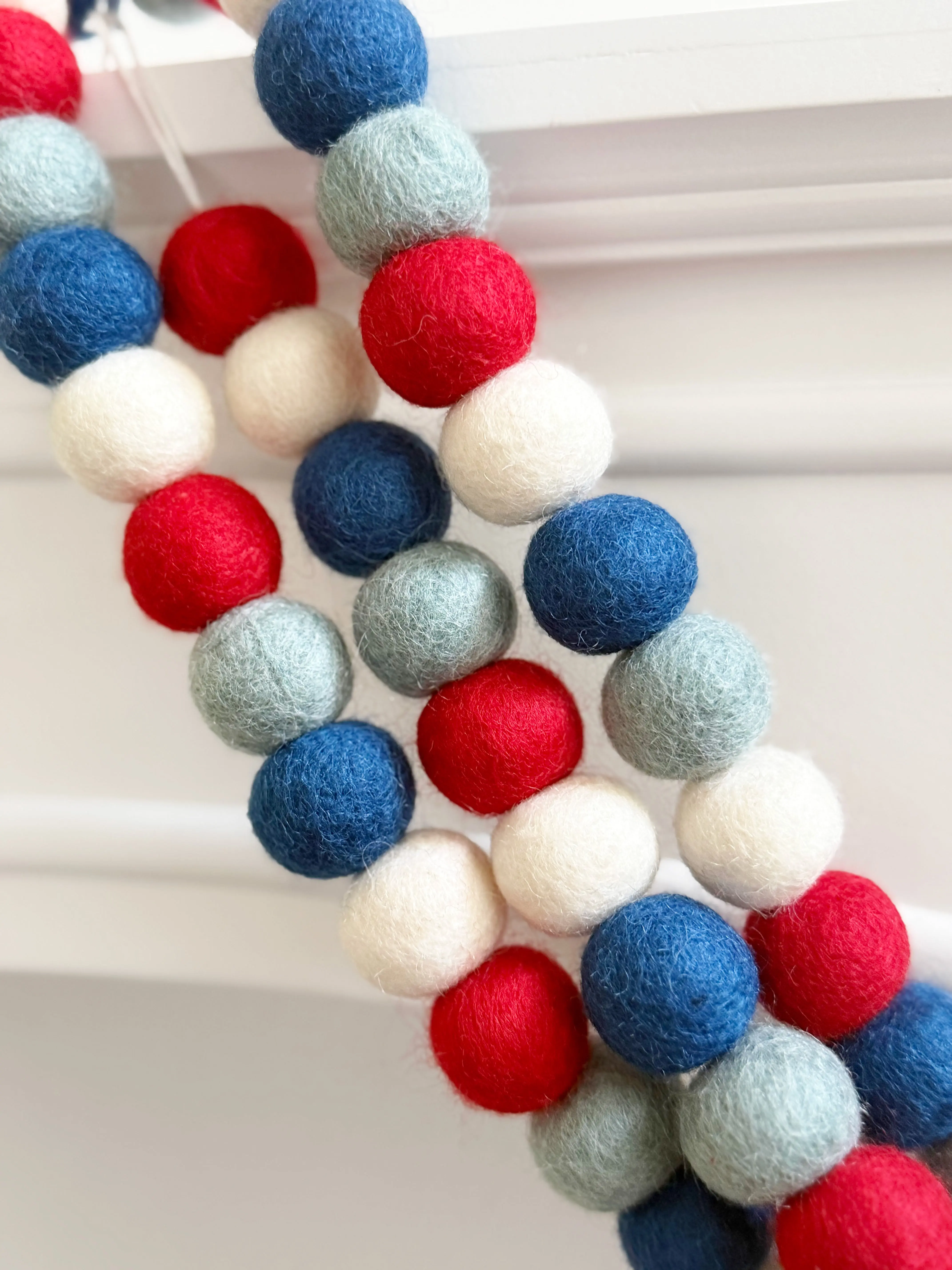 Patriotic Felt Ball Garland, Red White and Blue
