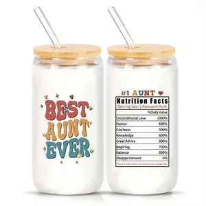High Borosilicate Glass Cup Set, Premium Drinking Glasses, 16oz with Straw and Brush, Ideal for Cola, Coffee, Milk Tea, Perfect Gift for Best Aunt Ever, Drinkware