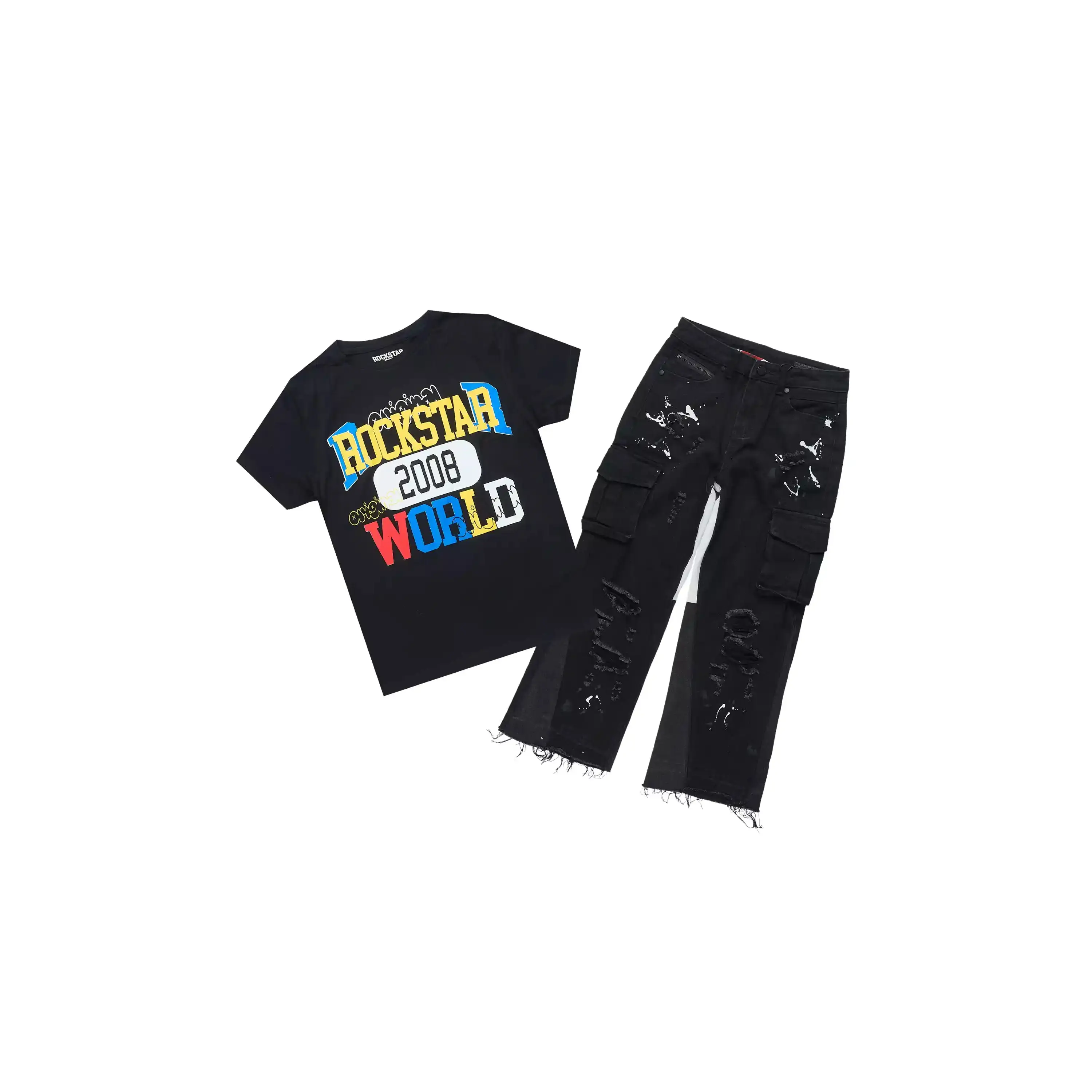 Girls Talie Black/Black T-Shirt/Baggy Jean Set