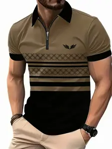 Men's Casual Fashion Striped Lapel Short-Sleeve Pullover T-Shirt Printed Polo Shirt for American Summer - Men's Top