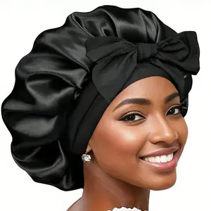 Popular in Europe and America, wide-brimmed sleep caps, Adjustable hair bonnet made of simulated silk with elastic band design, offering softness, breathability, sweat resistance, prevent frizz and breakage, suitable for sleep, sports