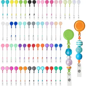 60 Pcs Beadable DIY Badge Holder Set Heavy Duty Retractable Keychain Badge Reel Clips ID Name Badge Clip with Belt Clip Blank Jewelry DIY Gift for Office Worker Doctor Nurse Employee Supplies Assorted Color