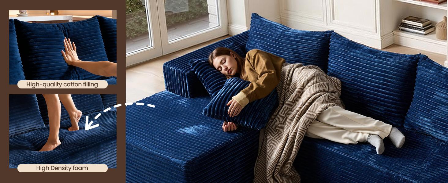 L/U-Shape Boneless Sectional Cloud Couch with Chaise Modular Deep Seating Sofa, Premium High-Density Foam & Plush Corduroy No Assembly Required, Modern Living Room Furniture