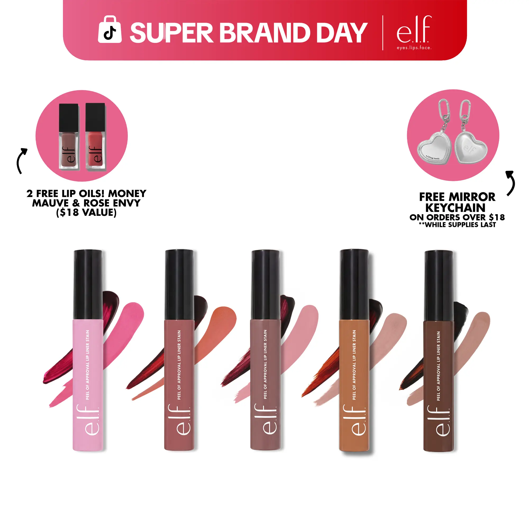e.l.f. Peel of Approval Lip Liner Stain - Peel-Off Long-Wear Lip Stain, High-Pigment Tint, Precision Doe-Foot Applicator for Long-Wear Color, Line Sculpt or Fill, 5 Shades, Vegan & Cruelty-Free
