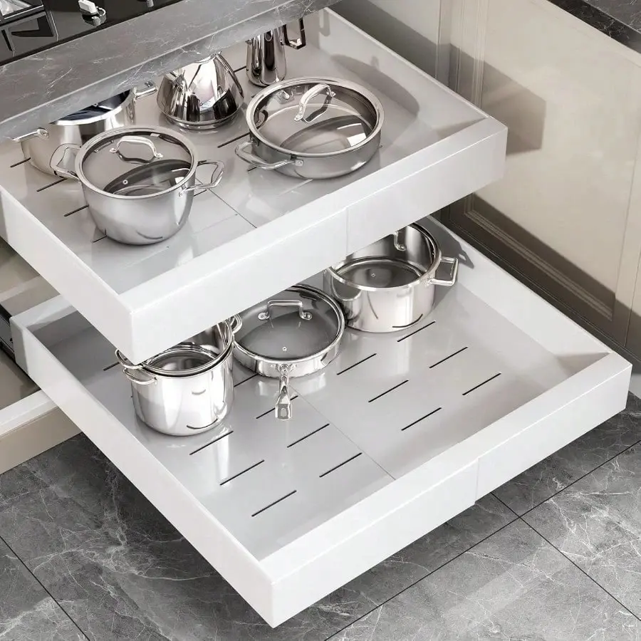 Pull Out Sliding Drawer Rack, Expandable Space-Saving Storage Holder, Apartment Essential for Kitchen Cabinet Organization, Deep Cabinets & Kitchen Organizing Cupboard