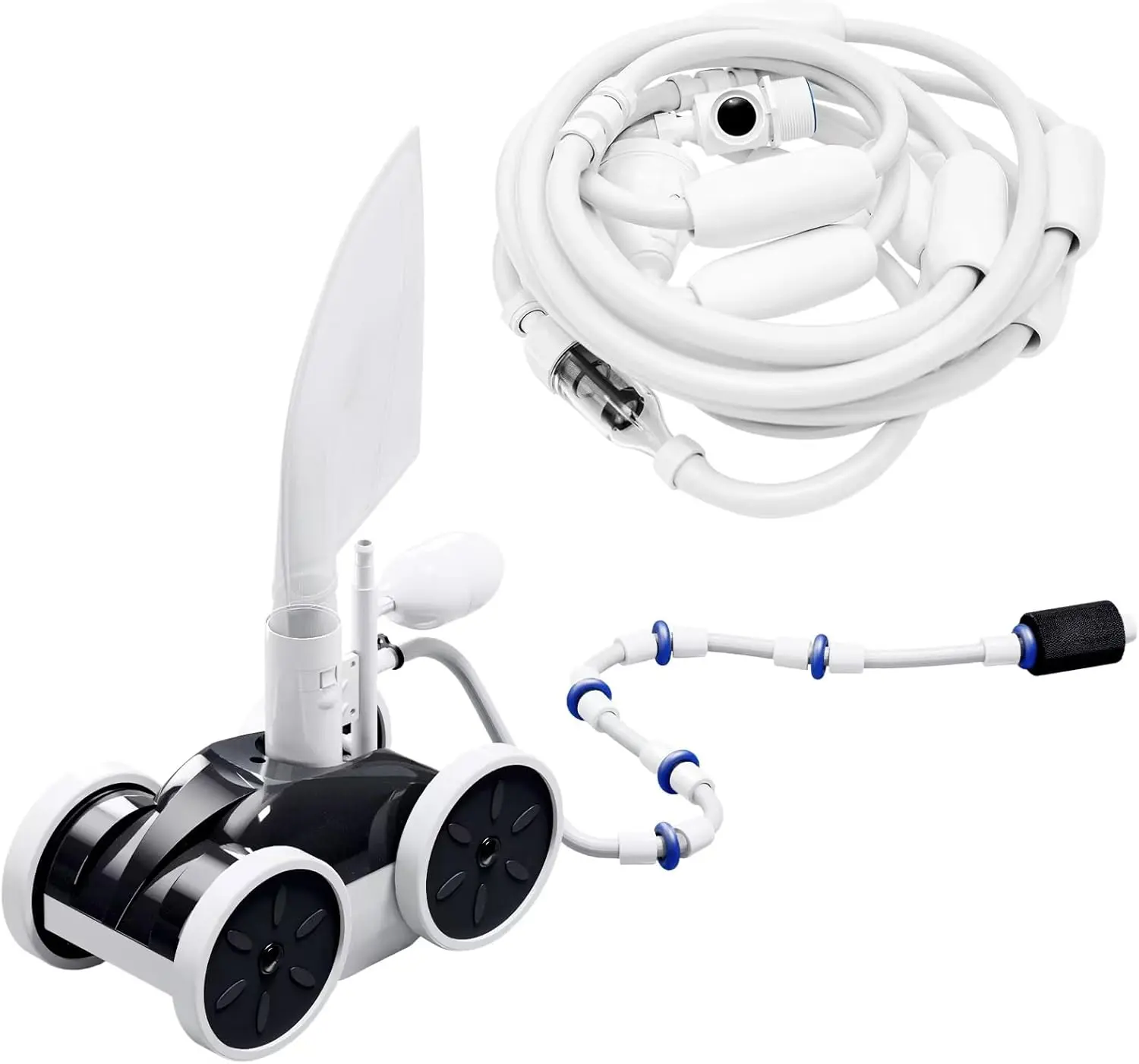Pool Pressure Side Sweeper with Feed Hose – Professional Pool Cleaner for Efficient Swimming Pool Cleaning, Stable 4-Wheel Structure Design