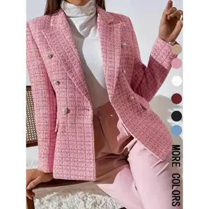 Women’s classic checkered sports jacket with an elegant fit design, made from thick woven fabric—perfect for autumn and winter. Multifunctional style with a notched collar. A fashionable sports jacket (gift), GARMENTARY