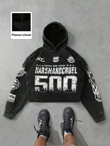 Unisex Men's Letter Print Short Sleeve Drop Shoulder Hooded Hoodie, Regular Fit Casual Street Soft Comfy Hooded Sweatshirt for Daily Wear, Men's Clothes for Spring & Fall, Clothing, Cotton