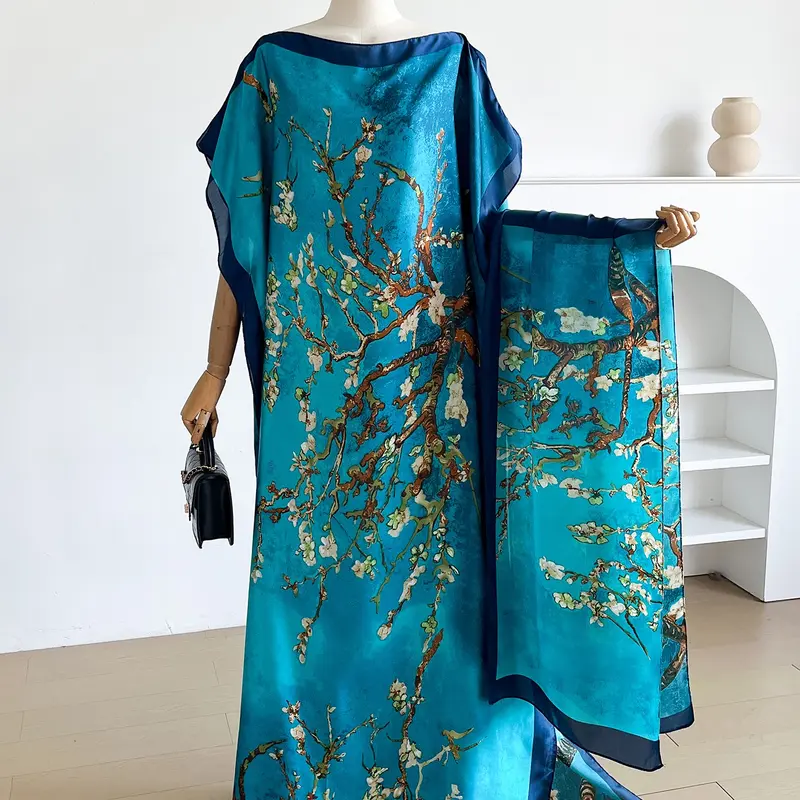 Elegant Plant Pattern Shawl Set, Fashion Shawl Wrap, Slim-Fitting Sun Protection Scarf, All-Season Beachwear, Women's Silk-Like Fabric Accessory