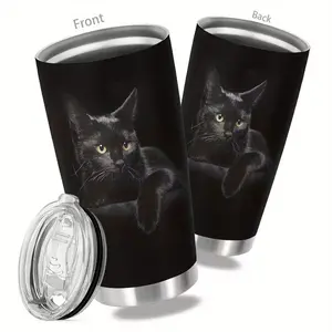 Easter Gift for Him Her 20oz Classic Tumbler, 20oz Skinny Stainless Steel Tumbler, 40oz Quencher Style Tumbler, Adorable Black Cat Print Vacuum Insulated Travel Mug , Romantic Gifts for Girlfriend, Boyfriend, Cat Lovers, Parents, Friends