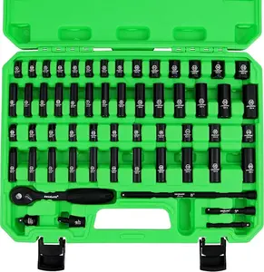 SWANLAKE 1/4" Drive Impact Socket Set, 56-Piece Standard SAE (5/32 to 9/16 inch) and Metric (4-15mm) Size, 6 Point, Cr-V, 1/4-Inch Drive Ratchet Handle, Drive Extension Bar, Impact Universal Joint multifunctional toolbox tools automotive socket  set
