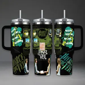 Pierce The Veil Album Tumbler, Post-Hardcore Band 40oz Cup with Handle & 20oz Travel Mug. Music Fan Gift, Pierce The Veil Inspired Insulated Tumbler Featuring Selfish Machines & Hold On Till May Graphic Design.