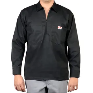 Ben Davis Men's Collared Longsleeves Regular Fit Casual Shirt - Cotton-Polyester Blend, Minimalist Medium-Length Half-Zip, 2 Chest Pockets, Pencil Pouch, Breathable, Black, Zipper Closure for Autumn Wear, Casual Shirts