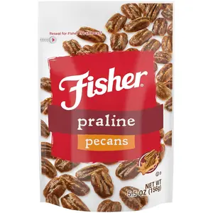 Fisher Snack Praline Pecans, 5.5 oz (Pack of 1), Resealable Pouch, Mammoth Candied Pecans, Perfect for Gifting or Personal Enjoyment, Crunchy, and Irresistibly Sweet