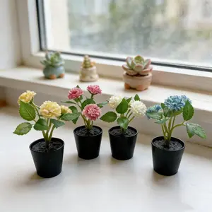 4pcs Realistic Embroidery Ball Mini Bonsai Home Decor, Wedding Indoor Desktop Ornament, Artificial Plant Pot, Easy Care