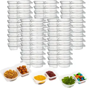 50 Pack Double Compartment Condiment Container with Lid, 5oz Disposable Small Snack Container 2 Compartment for Meal Prep, Salad Dressing, Dipping Sauce, Travel Snacks