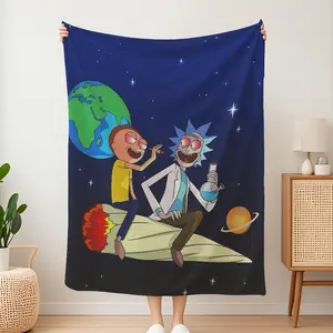 Official Rick and Morty Show Flannel Throw Blanket - Soft Heavy-Duty All-Season Couch Bedspread for Office, Home, Camping - Rick and Morty Spaceship Design - Perfect Gift for Fans, Throw Blanket for Couch