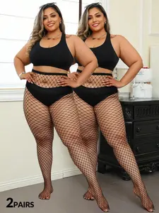 Women's Classic Plus Size Fishnet Stockings, Sexy Geometric Pattern Design, Comfortable Daily Wear & Party Use, All-Season Fashion