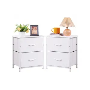 outstanding quality  Small Dresser Drawers Set of 2 Nightstands Bedside Table with Removable Fabric Bins for Bedroom Office Laundry Closet Entryway Hallway Nursery Room