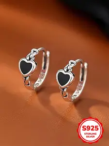 925 Sterling Silver Heart Design Hoop Earrings, Heart Shaped Earrings, Fashionable Earrings for Women & Girls, Trendy All-match & Exquisite Jewelry for Birthday Gift