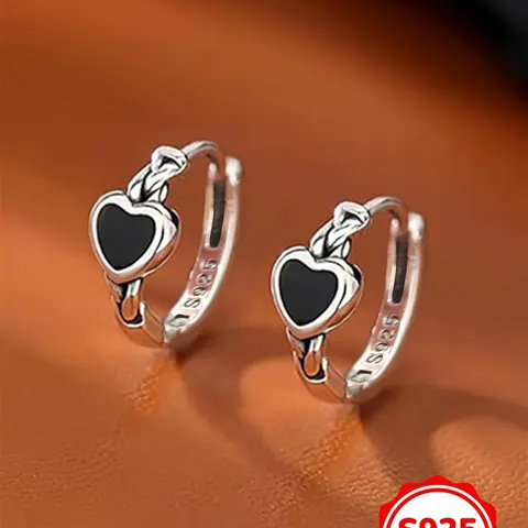 925 Sterling Silver Heart Design Hoop Earrings, Heart Shaped Earrings, Fashionable Earrings for Women & Girls, Trendy All-match & Exquisite Jewelry for Birthday Gift, Earrings Hoops