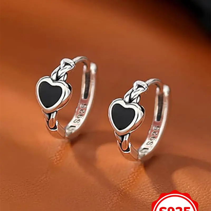 925 Sterling Silver Heart Design Hoop Earrings, Heart Shaped Earrings, Fashionable Earrings for Women & Girls, Trendy All-match & Exquisite Jewelry for Birthday Gift, Earrings Hoops