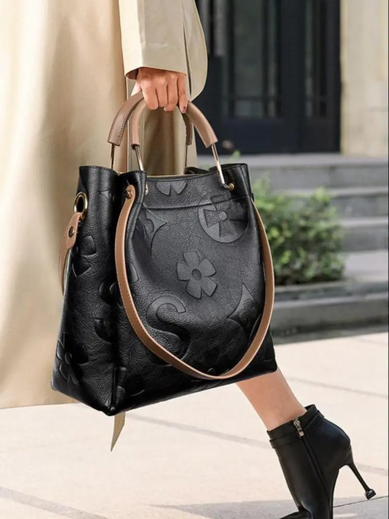 Floral Embossed Handbag & Crossbody Bag Set | Large Capacity | 9 Colors