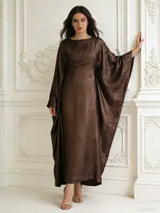 Women's Solid Color Round Neck Maxi Kaftan, Modest Fashion Long Sleeve Dress for Daily Wear, Women's Islamic Clothing for All Seasons