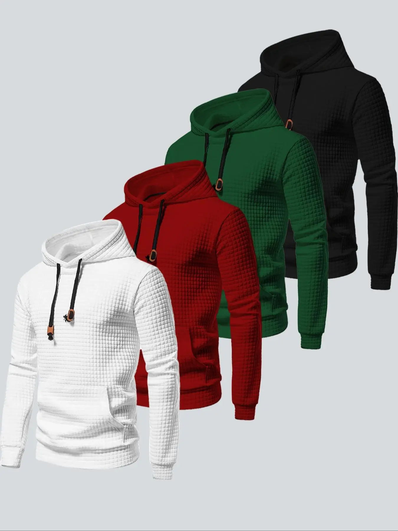 Men's Textured Pocket Drawstring Hoodie, Regular Fit Casual Long Sleeve Hooded Sweatshirt for Fall & Winter, Men's Clothes for Daily Wear