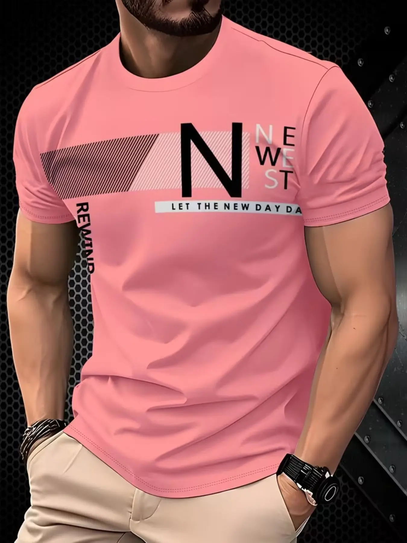Casual 3D Digital Print Short Sleeve T-Shirt for Men, Casual Menswear, Casual Letters Print, Fitted Round Neck Design, Perfect Gift for Boyfriend and Travel
