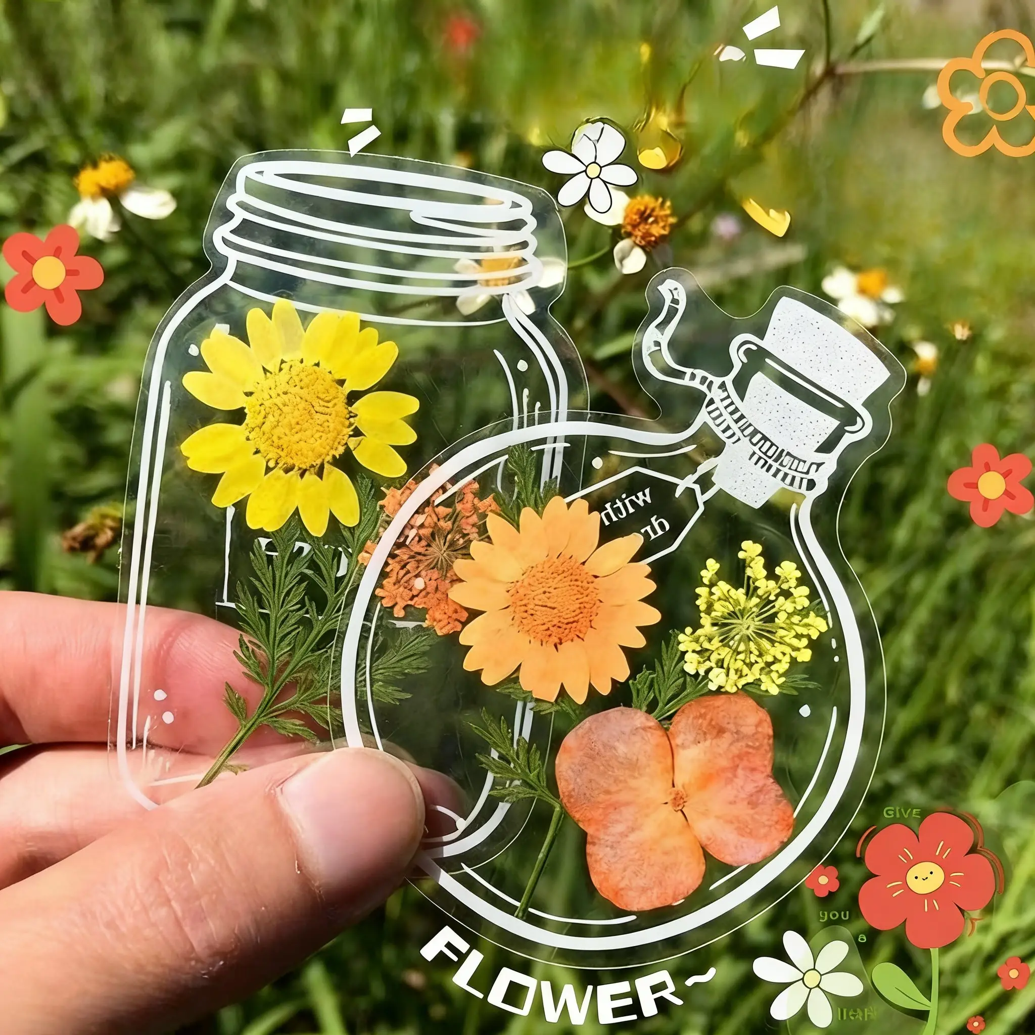 Handmade DIY Bookmark Kit — Transparent Plant Specimen & Dried Flower Decorative Labels for Glass Bottles