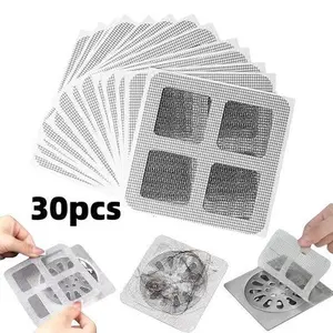Disposable Hair Drain Stickers - 30pcs Mesh Cover Shower Floor Drain Stickers for Kitchen Bathroom Tub, Mesh Cover Sewer Filter Screen