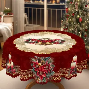 XEXSIN Retro Christmas Decor Themed Print Tablecloth - Rectangle Table Cover with Santa Claus, Decoración de mantel navideño, Jesus Birth Scene Tablecloth, Xmas Decor, Holiday Party Decor, Round Table Cloth, Christmas Festive Home Kitchen Accessory Gifts