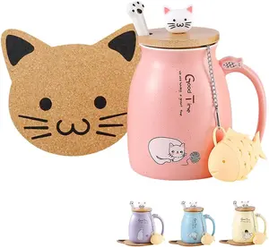 Bignosedeer Kawaii Tea Cup with Infuser Cute Cat Mug Ceramic Coffee Mug Tea Mug Pink 13Oz BigNoseDeer Dishwasher Safe Microwave Safe Gifts for Women Cat Lover