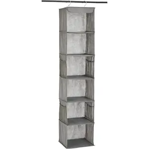 6-Tier Hanging Closet Shelf Organizer with Pockets, Clothes Storage for Sweaters and Clothing, 12" W x 9" L x 8.5" H, Grey |   Organizer