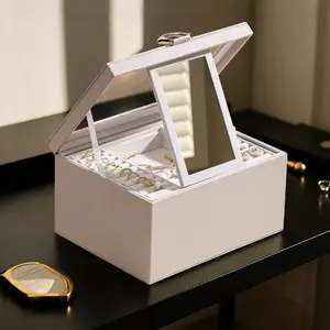 2-in-1 Jewelry Organizer with Detachable Panel - Front Necklace Hooks, Back Mirror, Velvet Lining & Multi-Compartment Storage for Rings, Watches & Sunglasses