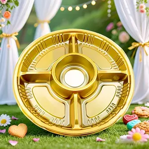 15-Pack Round Food Containers with Snap-Lock Lids - 5-Compartment Clear Plastic Meal Prep Trays, Space-Efficient Stackable Design for Lunch, Parties, Gifts - Ideal for Home, Office, Catering, Food Trays for Eating