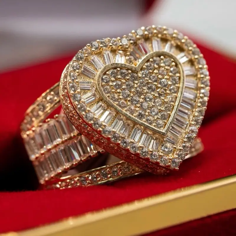Heart-Shaped Ring with Gold Finish and Sparkling Gems - Perfect for Special Occasions