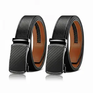 Men’s Automatic Ratchet Belt Set – Adjustable Leather Belts with Slide Buckle, Black 2 Pack