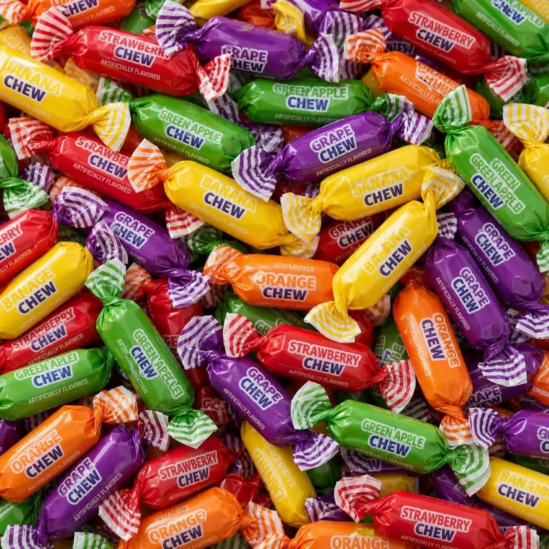 Assorted Fruit Chews Candy, Individually Wrapped Rainbow Fruit-Flavored Chewy Candy