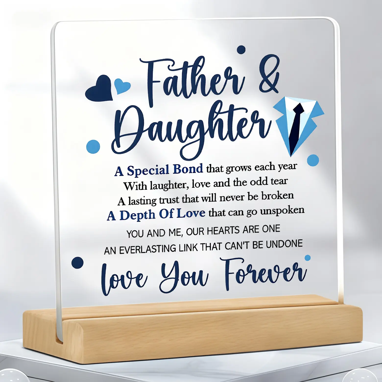 Father & Daughter Acrylic Plaque with Wooden Stand, Decorative Room Decor Desk Sign with Special Bond Quote, Birthday Father's Day Gift from Daughter to Dad, Dresser