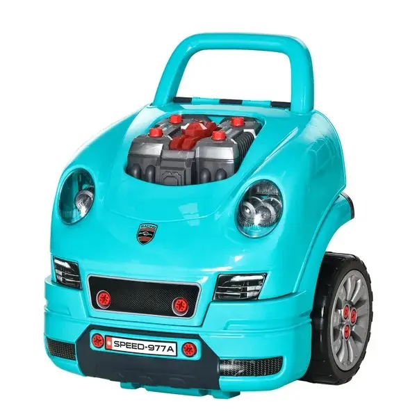 Kids Truck Engine Mechanic Toy | Includes 61 Pieces, Steering Wheel, Horn, Light, RC Car Key | Teal | for Ages 3-5