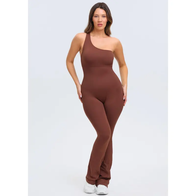 SnatchedKnit One-Shoulder Flare Jumpsuit