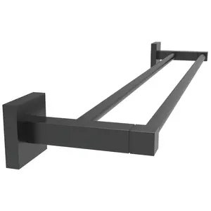RUACQ 24 Inch Double Towel Bar Wall Mounted, Square Base Towel Rack for Bathroom, Stainless Steel, Matte Black