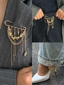 Elegant Luxury Unique Vintage Coin Inspired Geometric Tassel Brooch Pin, Sophisticated Business & Formal Wear Jewelry For Women