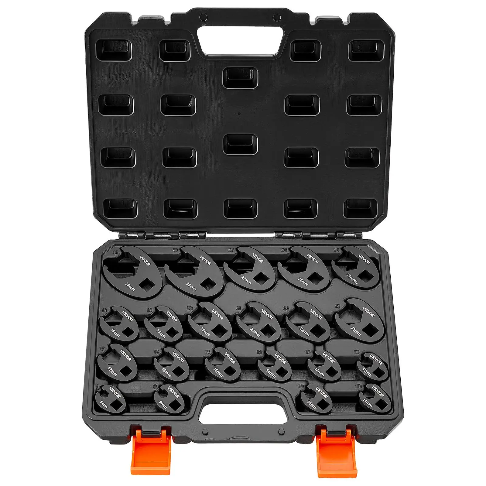 【Summerfinds】VEVOR Crowfoot Wrench Set, 1/2" and 3/8" Drive, 21-Piece Metric Dual-Drive Flare Nut Crows Foot Wrenches, with Storage Case, Dual Size Markings on Tools and Case, for Maintenance