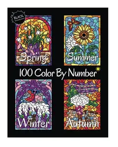 100 Color By Number Spring Summer Autumn Winter (Black Backgrounds): Four Seasons Color By Number Coloring Book for Adults Relaxation